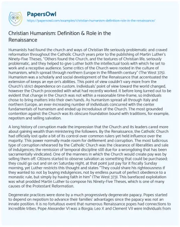 Essay on Christian Humanism: Definition & Role in the Renaissance