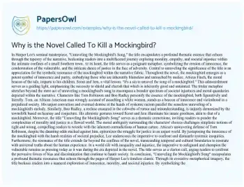 Essay on Why is the Novel Called to Kill a Mockingbird?