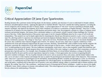 Essay on Critical Appreciation of Jane Eyre Sparknotes