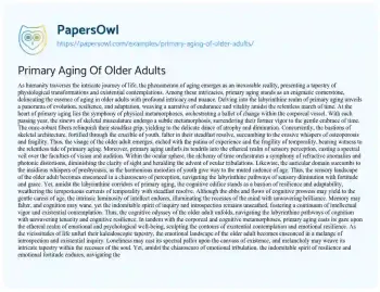 Essay on Primary Aging of Older Adults