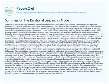 Essay on Summary of the Relational Leadership Model