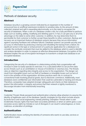 Essay on Improving Database Security: a Comprehensive Approach