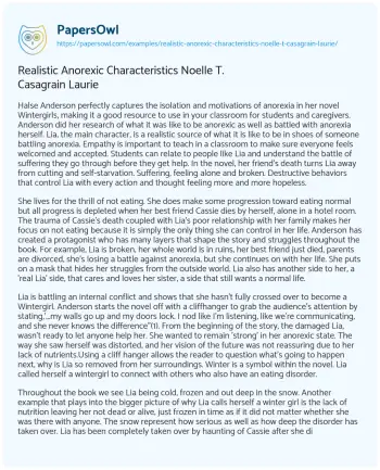 Essay on Realistic Anorexic Characteristics Noelle T. Casagrain Laurie