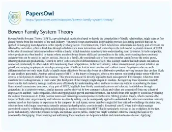 Essay on Bowen Family System Theory