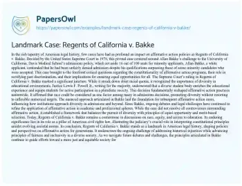 Essay on Landmark Case: Regents of California V. Bakke