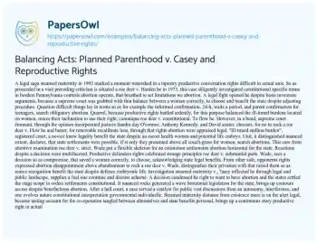 Essay on Balancing Acts: Planned Parenthood V. Casey and Reproductive Rights