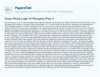 Essay on Essay about Logic of Misogyny (Part 1)