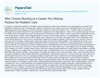 Essay on Why Choose Nursing as a Career: my Lifelong Passion for Pediatric Care