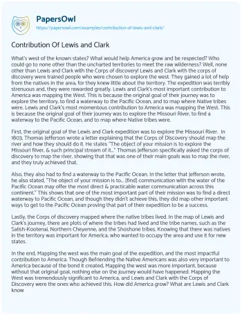 Essay on Contribution of Lewis and Clark