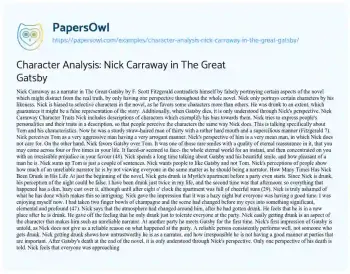 Essay on Character Analysis: Nick Carraway in the Great Gatsby