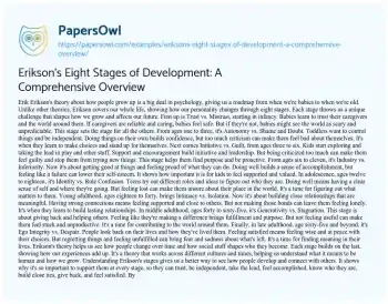 Essay on Erikson’s Eight Stages of Development: a Comprehensive Overview