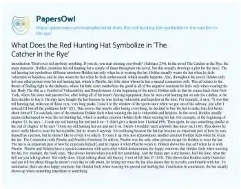 Essay on What does the Red Hunting Hat Symbolize in ‘The Catcher in the Rye’