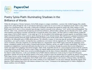 Essay on Poetry Sylvia Plath: Illuminating Shadows in the Brilliance of Words