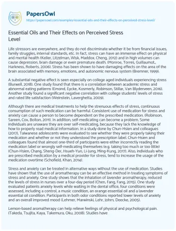 Essay on Essential Oils and their Effects on Perceived Stress Level