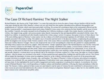 Essay on The Case of Richard Ramirez the Night Stalker