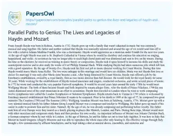 Essay on Parallel Paths to Genius: the Lives and Legacies of Haydn and Mozart