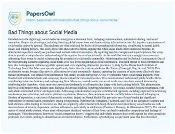 Essay on Bad Things about Social Media