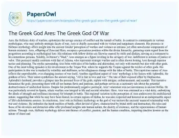 Essay on The Greek God Ares: the Greek God of War