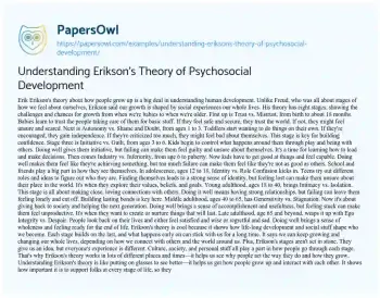 Essay on Understanding Erikson’s Theory of Psychosocial Development