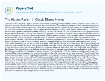 Essay on The Hidden Racism in Classic Disney Movies