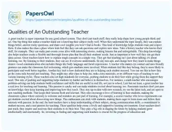 Essay on Qualities of an Outstanding Teacher