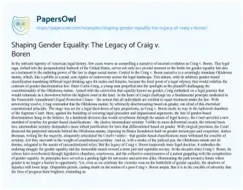 Essay on Shaping Gender Equality: the Legacy of Craig V. Boren