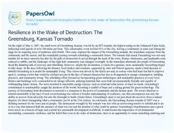 Essay on Resilience in the Wake of Destruction: the Greensburg, Kansas Tornado