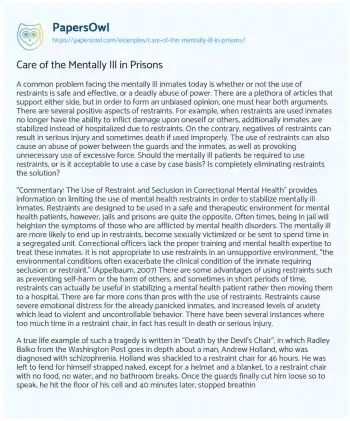 Essay on Care of the Mentally Ill in Prisons