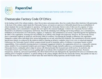 Essay on Cheesecake Factory Code of Ethics