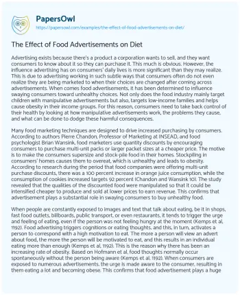 Essay on The Effect of Food Advertisements on Diet 