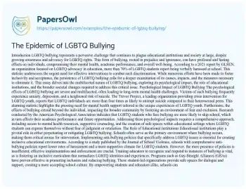 Essay on The Epidemic of LGBTQ Bullying