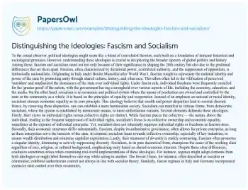 Essay on Distinguishing the Ideologies: Fascism and Socialism