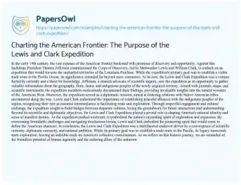 Essay on Charting the American Frontier: the Purpose of the Lewis and Clark Expedition