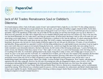 Essay on Jack of all Trades: Renaissance Soul or Dabbler’s Dilemma