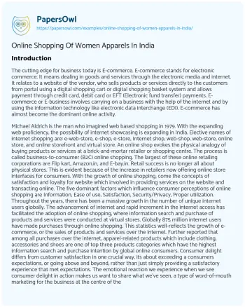 Essay on Online Shopping of Women Apparels in India