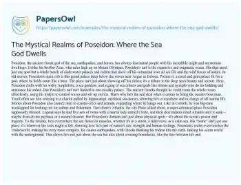 Essay on The Mystical Realms of Poseidon: where the Sea God Dwells