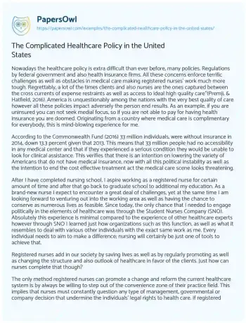 Essay on Healthcare Reform: a Nurse’s Perspective