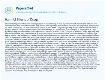 Essay on Harmful Effects of Drugs