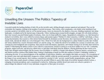 Essay on Unveiling the Unseen: the Politics Tapestry of Invisible Lives