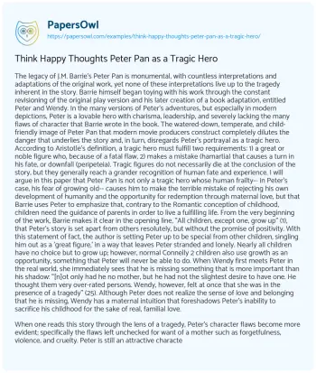 Essay on Think Happy Thoughts Peter Pan as a Tragic Hero