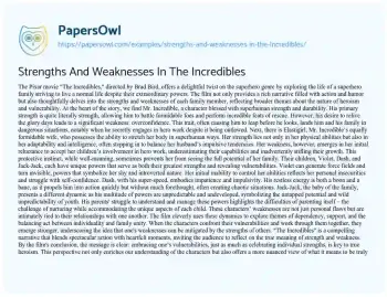 Essay on Strengths and Weaknesses in the Incredibles