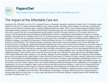 Essay on The Impact of the Affordable Care Act