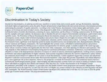 Essay on Discrimination in Today’s Society