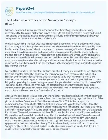 Essay on The Failure as a Brother of the Narrator in “Sonny’s Blues”