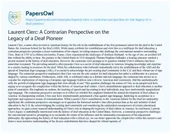 Essay on Laurent Clerc: a Contrarian Perspective on the Legacy of a Deaf Pioneer