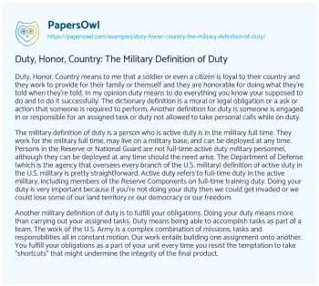 Essay on Duty, Honor, Country: the Military Definition of Duty