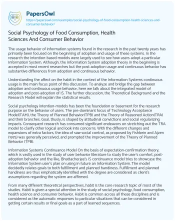 Essay on Social Psychology of Food Consumption, Health Sciences and Consumer Behavior