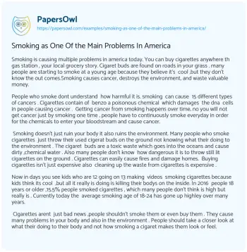 Essay on Smoking as One of the Main Problems in America