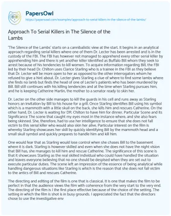 Essay on Approach to Serial Killers in the Silence of the Lambs