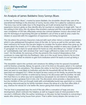 Essay on An Analysis of James Baldwins Story Sonnys Blues